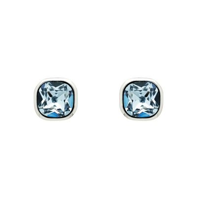 Rhodium plated sapphire cushion stud earrings